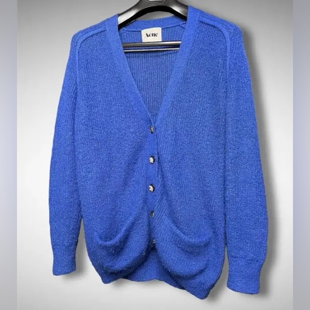 Acne Studios mohair wool blue knitted oversized cardigan with buttoned